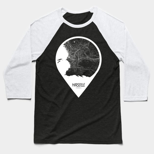 Marseille, France City Map - Travel Pin Baseball T-Shirt by deMAP Studio